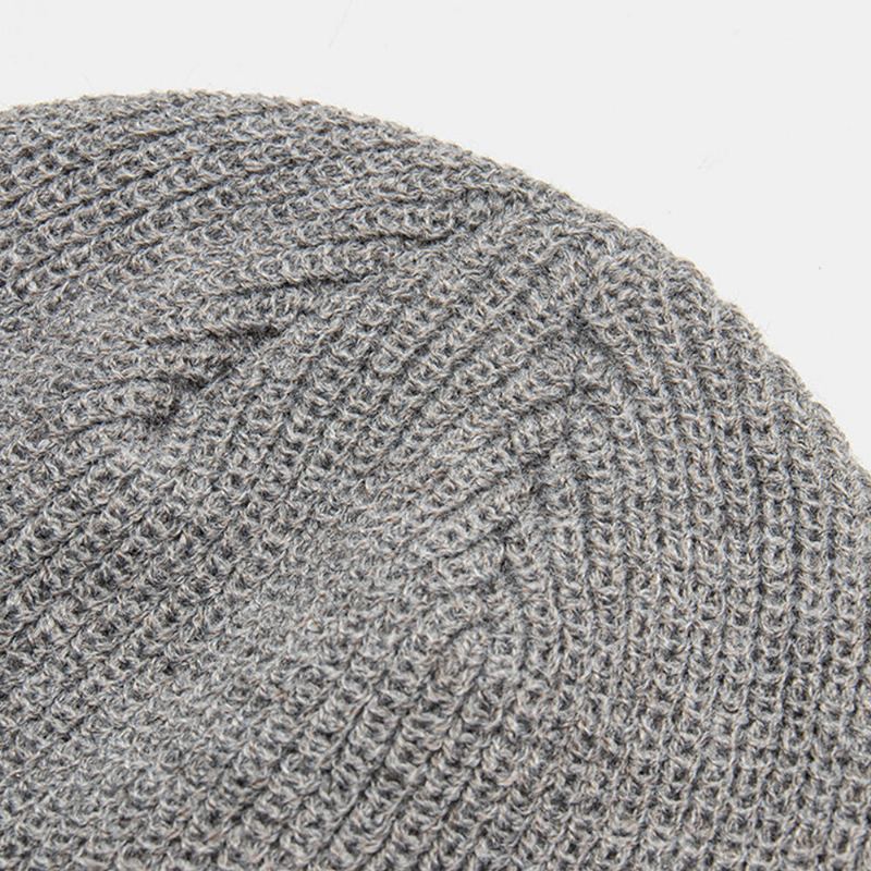 Unisex Wollen Patch Beanie Muts Effen Kleur Mode Verstelbare Gebreide Muts