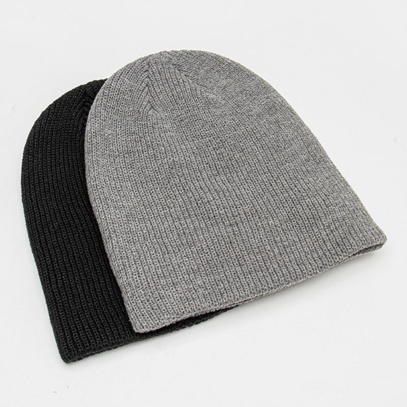 Unisex Wollen Patch Beanie Muts Effen Kleur Mode Verstelbare Gebreide Muts