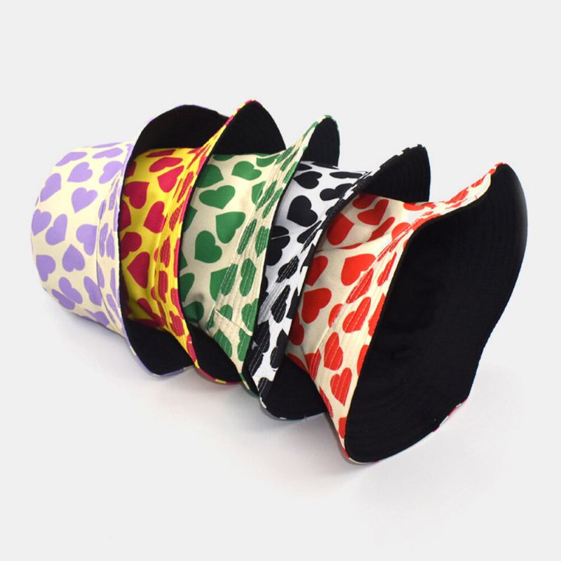 Vrouwen Mannen Liefde Printpatroon Dubbelzijdig Outdoor Casual Zonnescherm Emmer Hoed