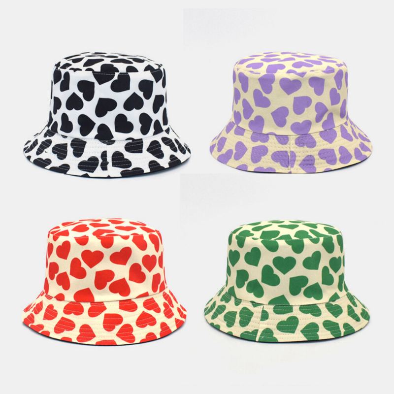 Vrouwen Mannen Liefde Printpatroon Dubbelzijdig Outdoor Casual Zonnescherm Emmer Hoed