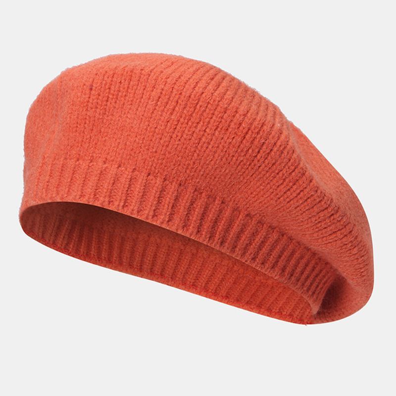 Vrouwen Wollen Effen Kleur Winter Warm Gebreide Muts Britse Retro Dome Elastische Zonnescherm Baret Cap Schilder Hoed