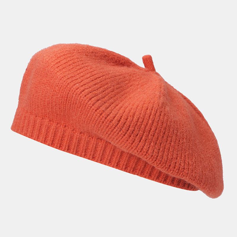 Vrouwen Wollen Effen Kleur Winter Warm Gebreide Muts Britse Retro Dome Elastische Zonnescherm Baret Cap Schilder Hoed