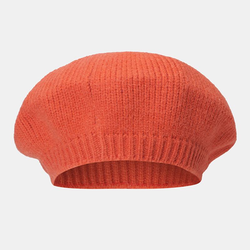 Vrouwen Wollen Effen Kleur Winter Warm Gebreide Muts Britse Retro Dome Elastische Zonnescherm Baret Cap Schilder Hoed
