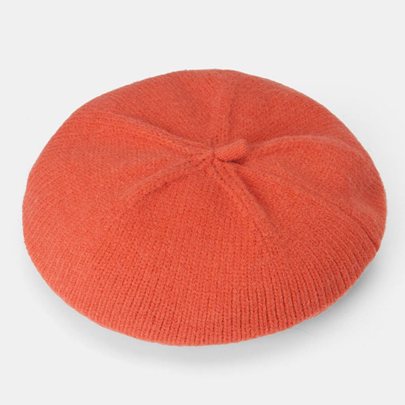 Vrouwen Wollen Effen Kleur Winter Warm Gebreide Muts Britse Retro Dome Elastische Zonnescherm Baret Cap Schilder Hoed