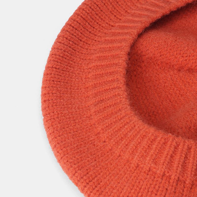 Vrouwen Wollen Effen Kleur Winter Warm Gebreide Muts Britse Retro Dome Elastische Zonnescherm Baret Cap Schilder Hoed