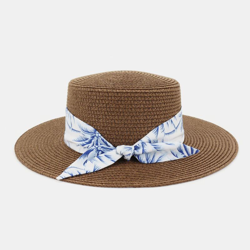 Vrouwen Zonnebrandcrème Reizen Strand Zonnehoed Elegante Strik Jazz Hoed Platte Hoed Strohoed