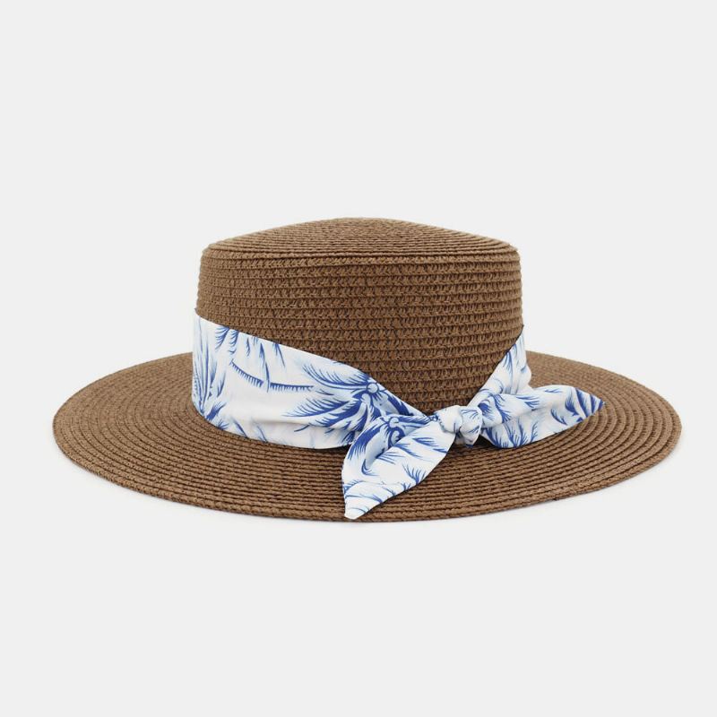 Vrouwen Zonnebrandcrème Reizen Strand Zonnehoed Elegante Strik Jazz Hoed Platte Hoed Strohoed