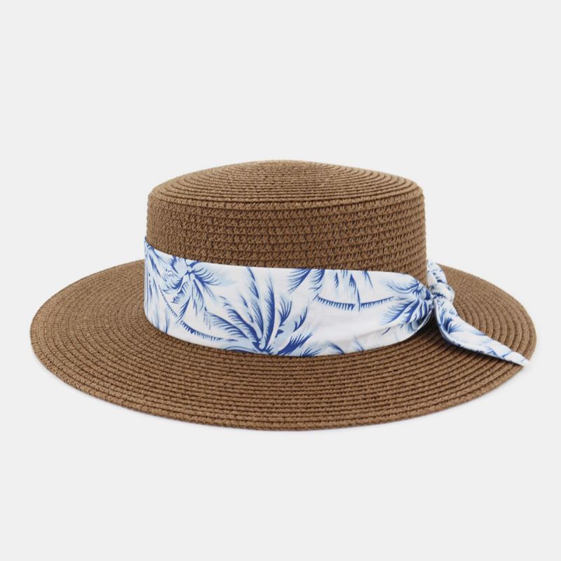 Vrouwen Zonnebrandcrème Reizen Strand Zonnehoed Elegante Strik Jazz Hoed Platte Hoed Strohoed