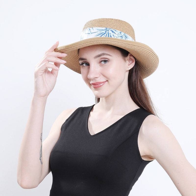 Vrouwen Zonnebrandcrème Reizen Strand Zonnehoed Elegante Strik Jazz Hoed Platte Hoed Strohoed