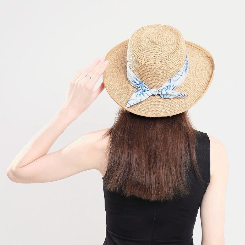 Vrouwen Zonnebrandcrème Reizen Strand Zonnehoed Elegante Strik Jazz Hoed Platte Hoed Strohoed