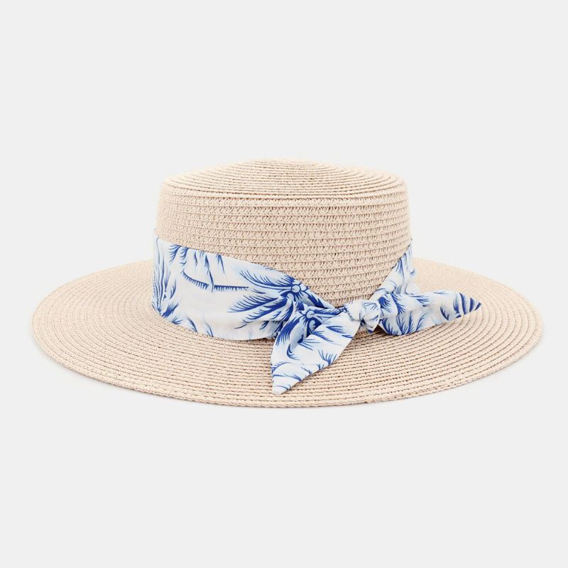 Vrouwen Zonnebrandcrème Reizen Strand Zonnehoed Elegante Strik Jazz Hoed Platte Hoed Strohoed
