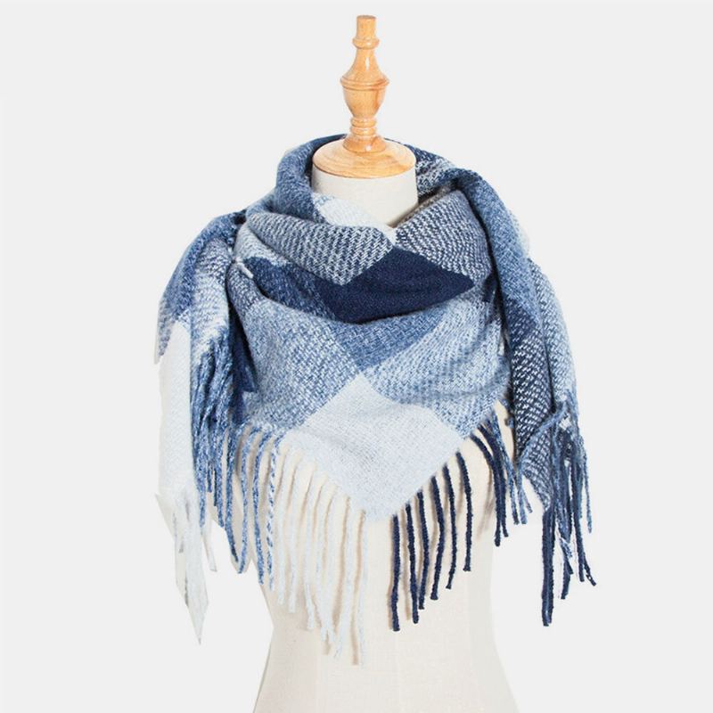 Vrouwen Tie-dyed Contrast Kleur Streep Rooster Patroon Kwastje Winter Warm Houden Multifunctionele Sjaal Sjaal
