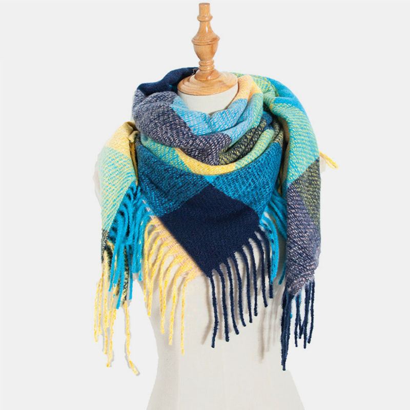 Vrouwen Tie-dyed Contrast Kleur Streep Rooster Patroon Kwastje Winter Warm Houden Multifunctionele Sjaal Sjaal