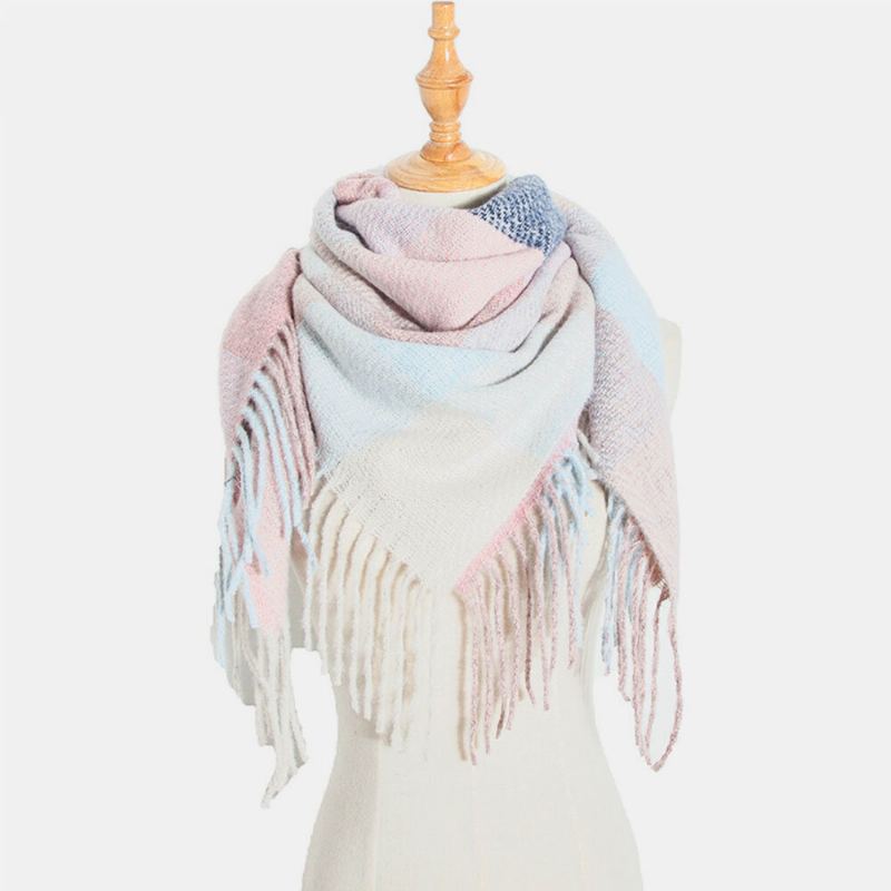 Vrouwen Tie-dyed Contrast Kleur Streep Rooster Patroon Kwastje Winter Warm Houden Multifunctionele Sjaal Sjaal