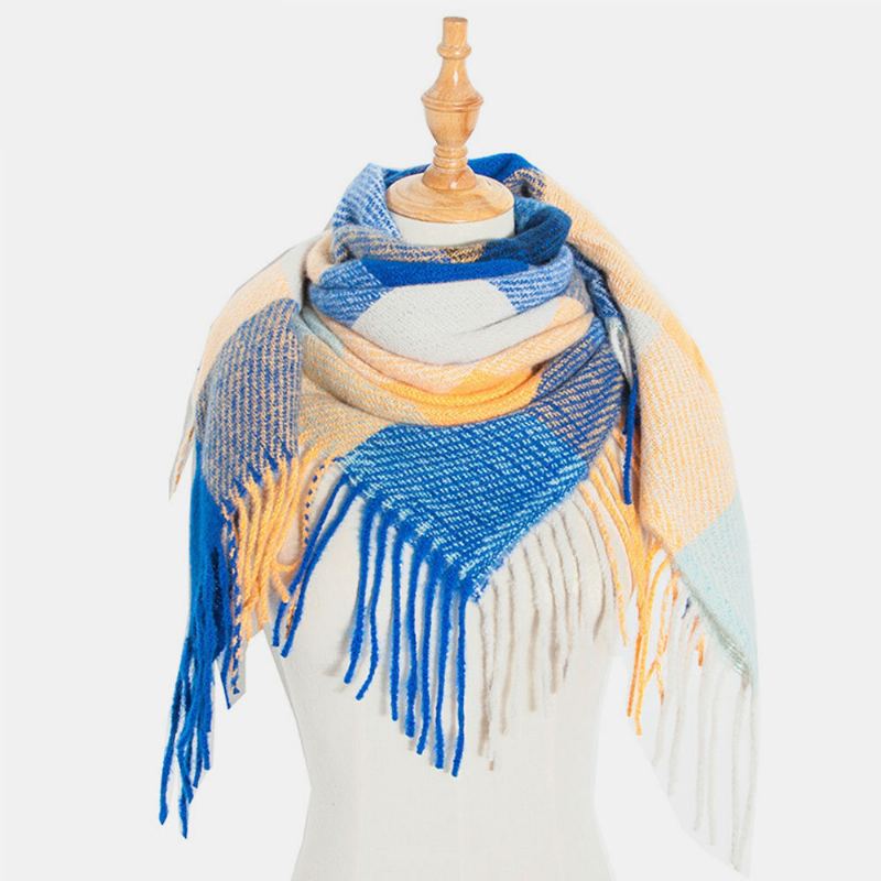 Vrouwen Tie-dyed Contrast Kleur Streep Rooster Patroon Kwastje Winter Warm Houden Multifunctionele Sjaal Sjaal