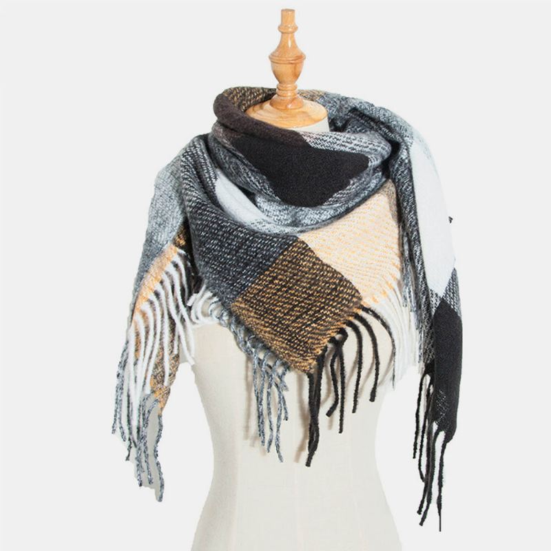 Vrouwen Tie-dyed Contrast Kleur Streep Rooster Patroon Kwastje Winter Warm Houden Multifunctionele Sjaal Sjaal