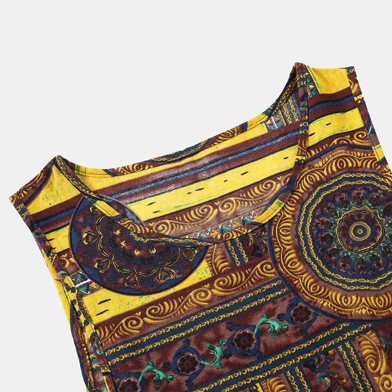 Heren 100% Katoen Zomer Etnisch Bloemenprint Mouwloos Casual Vest