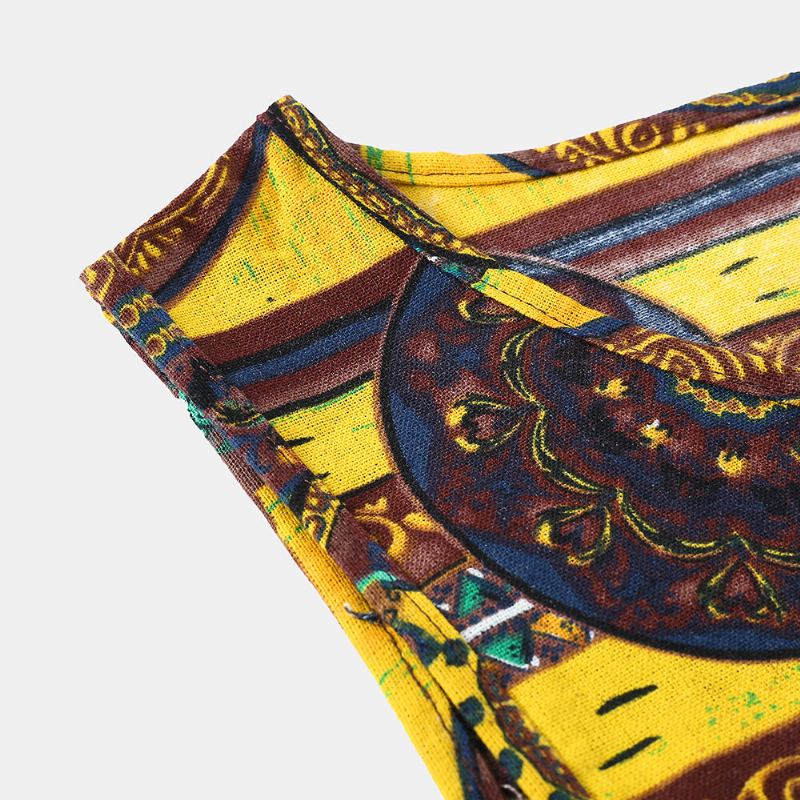 Heren 100% Katoen Zomer Etnisch Bloemenprint Mouwloos Casual Vest