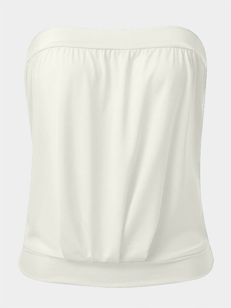 Zomer Witte Effen Kleur Strapless Mouwloze Casual Tube Tanktop