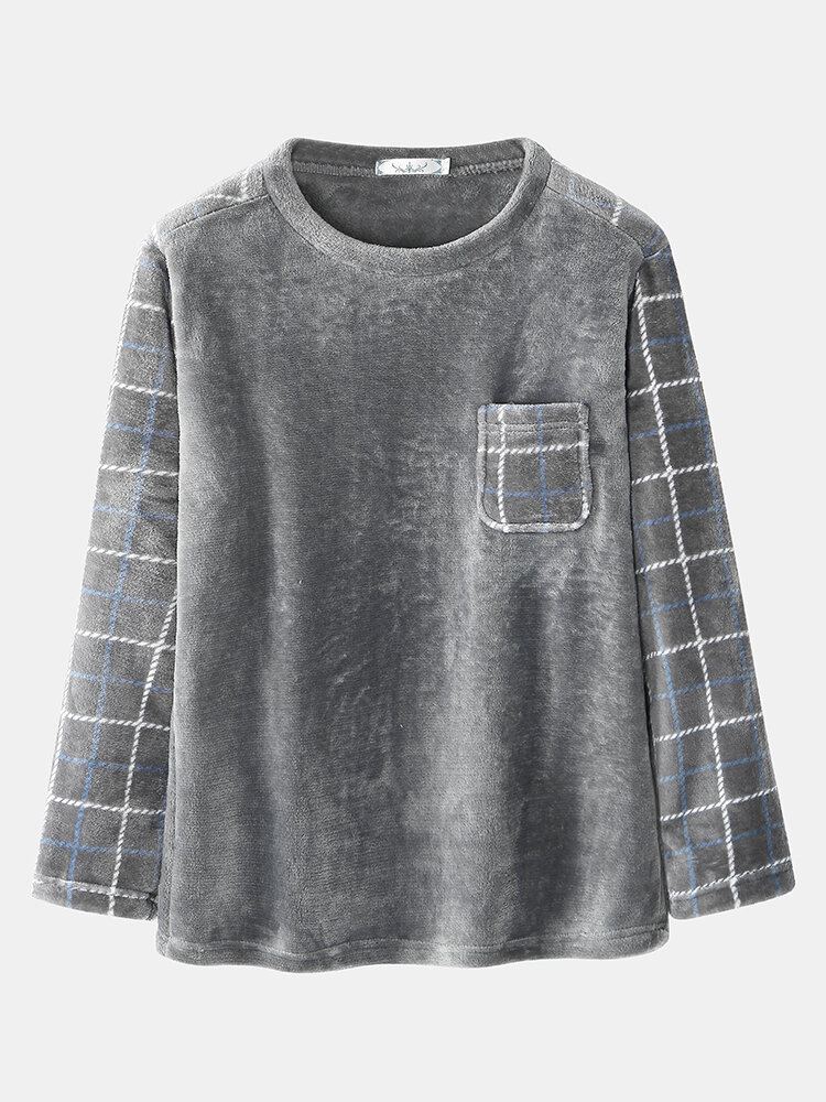 Heren Flanel Plaid Patchwork Trui Warm Dikker Losse Broek Thuis Comfortabele Pyjama Set