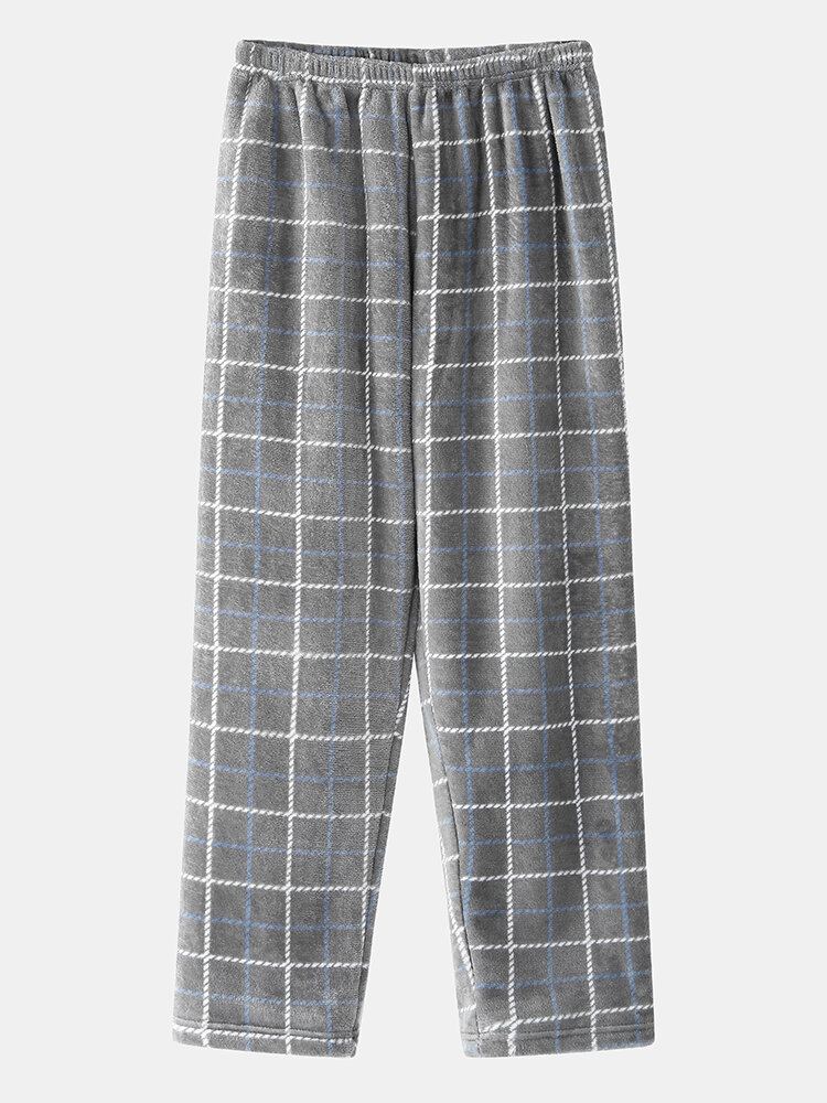 Heren Flanel Plaid Patchwork Trui Warm Dikker Losse Broek Thuis Comfortabele Pyjama Set
