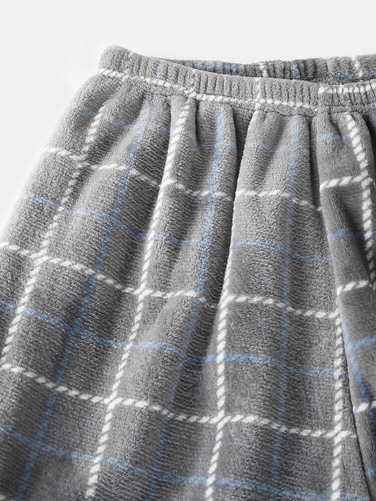 Heren Flanel Plaid Patchwork Trui Warm Dikker Losse Broek Thuis Comfortabele Pyjama Set