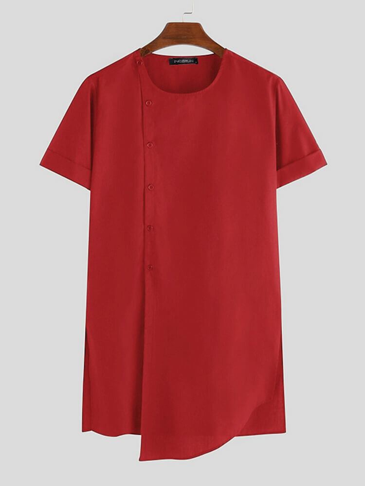 Heren Onregelmatige Zoom Zijsplit Effen Retro Badjas Met Korte Mouwen