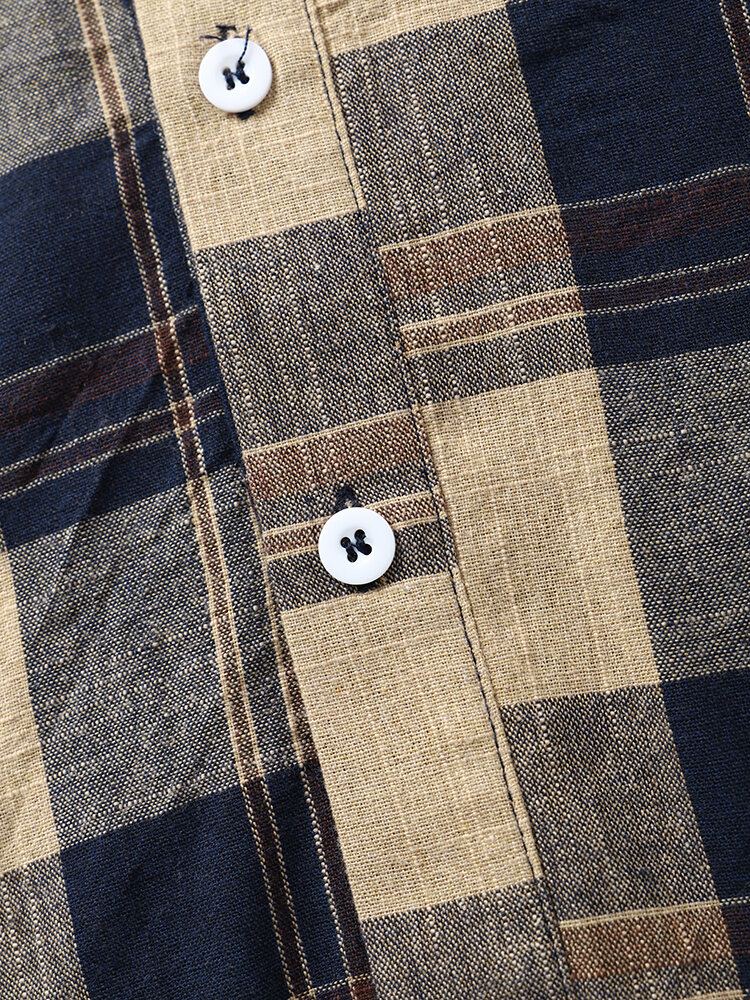 Heren Rooster Halve Knopen Kuitlengte Plaid Hooded Casual Nachtgewaad