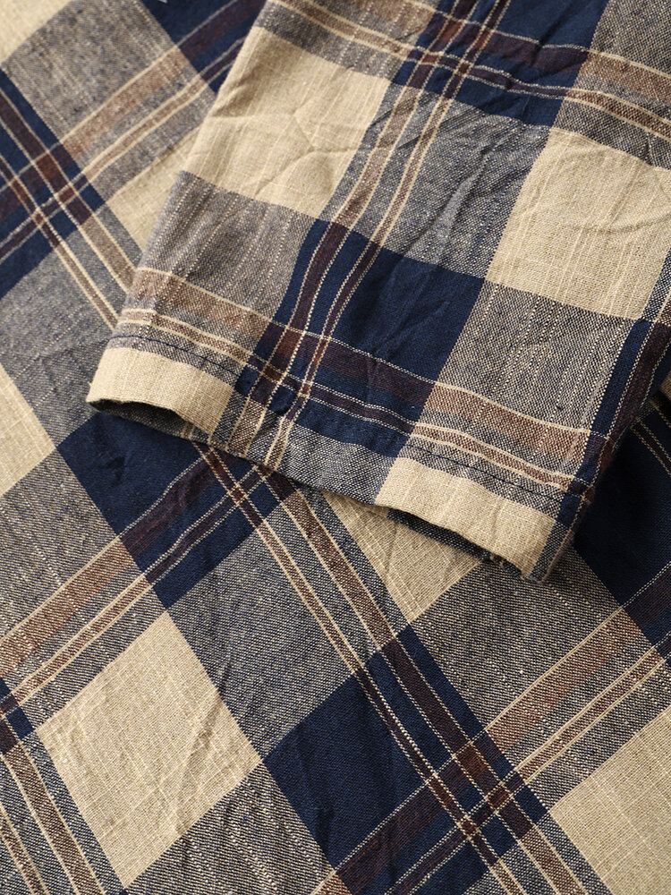 Heren Rooster Halve Knopen Kuitlengte Plaid Hooded Casual Nachtgewaad
