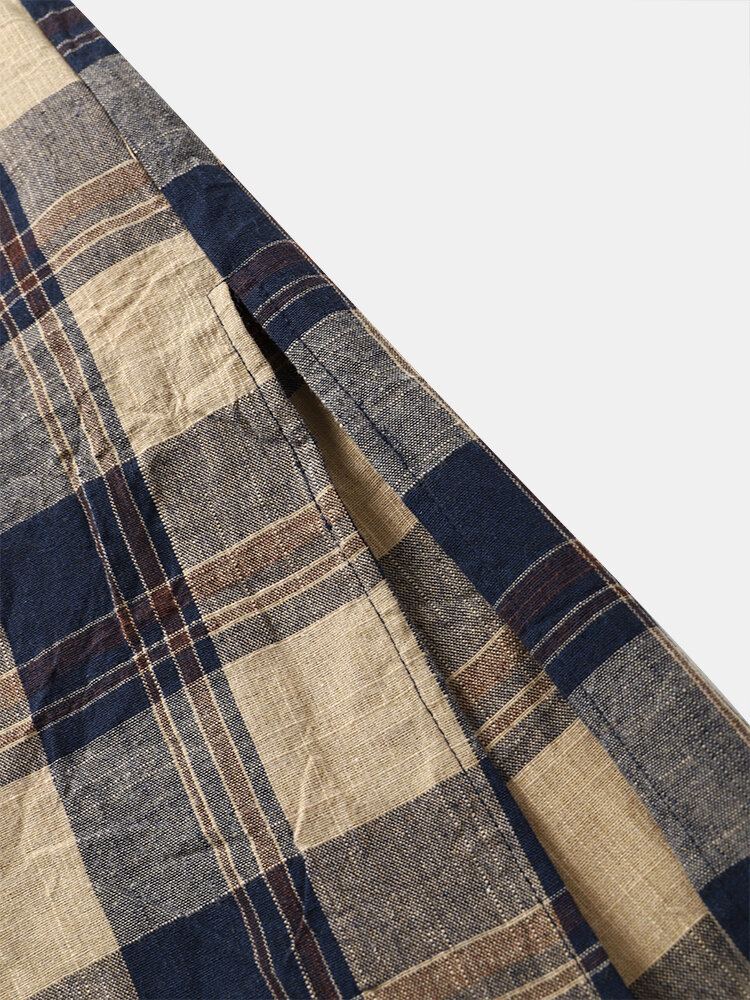 Heren Rooster Halve Knopen Kuitlengte Plaid Hooded Casual Nachtgewaad