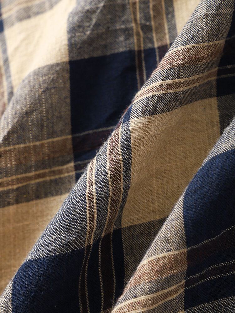 Heren Rooster Halve Knopen Kuitlengte Plaid Hooded Casual Nachtgewaad