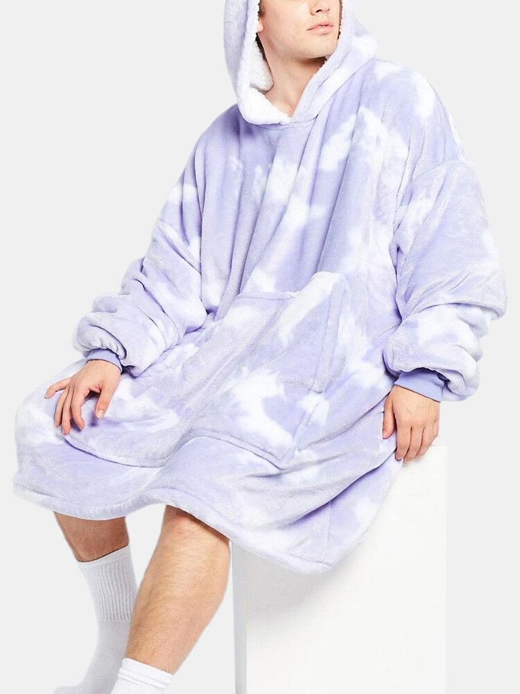 Heren Tie-dye Print Fleece Gevoerde Dikker Losse Deken Hoodie Met Kangoeroezak