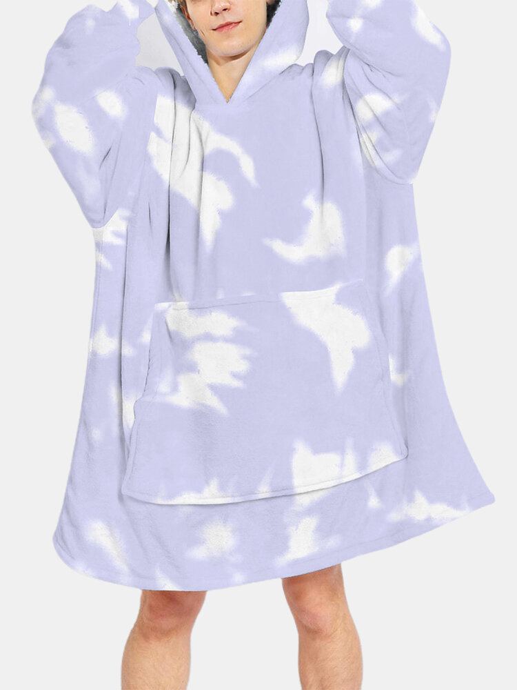 Heren Tie-dye Print Fleece Gevoerde Dikker Losse Deken Hoodie Met Kangoeroezak