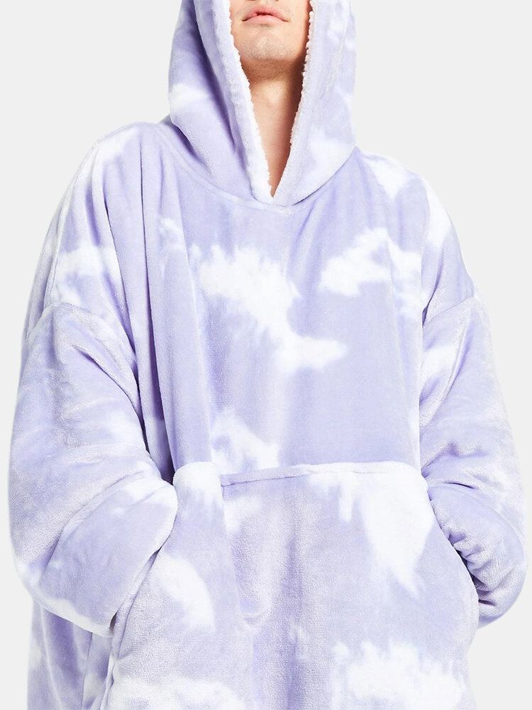 Heren Tie-dye Print Fleece Gevoerde Dikker Losse Deken Hoodie Met Kangoeroezak
