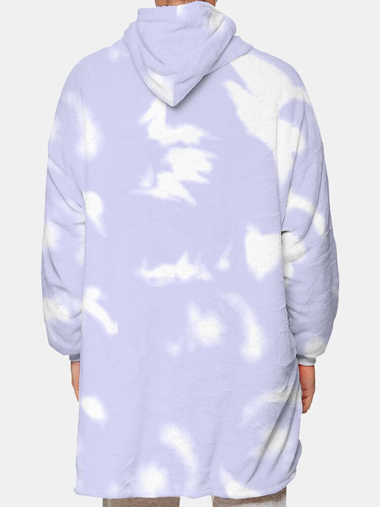 Heren Tie-dye Print Fleece Gevoerde Dikker Losse Deken Hoodie Met Kangoeroezak