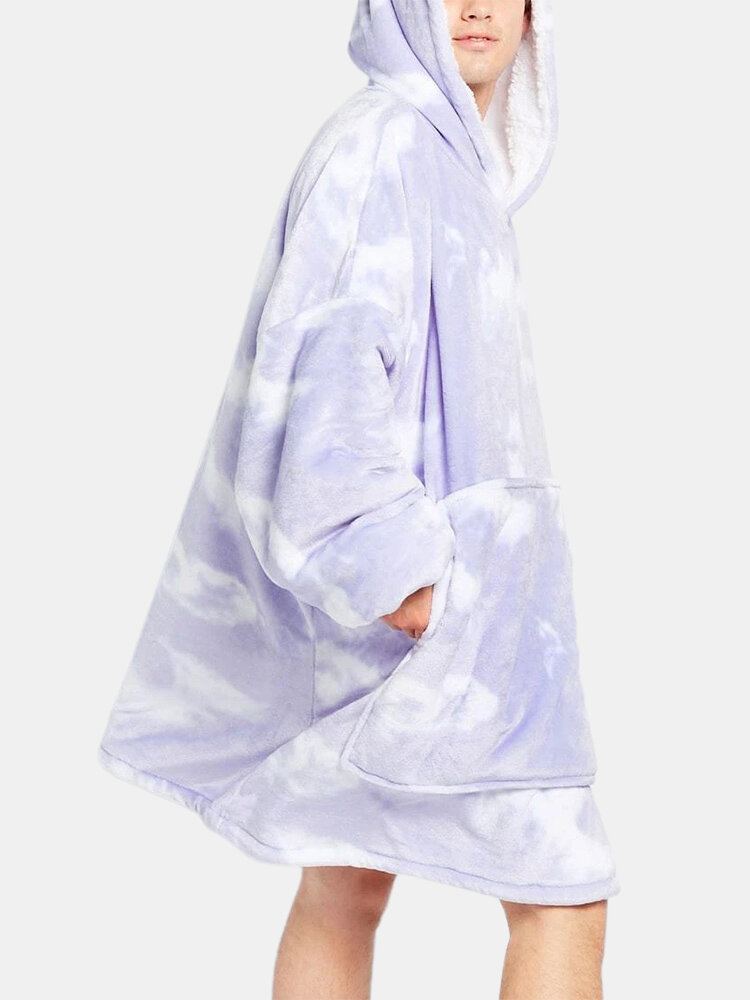 Heren Tie-dye Print Fleece Gevoerde Dikker Losse Deken Hoodie Met Kangoeroezak