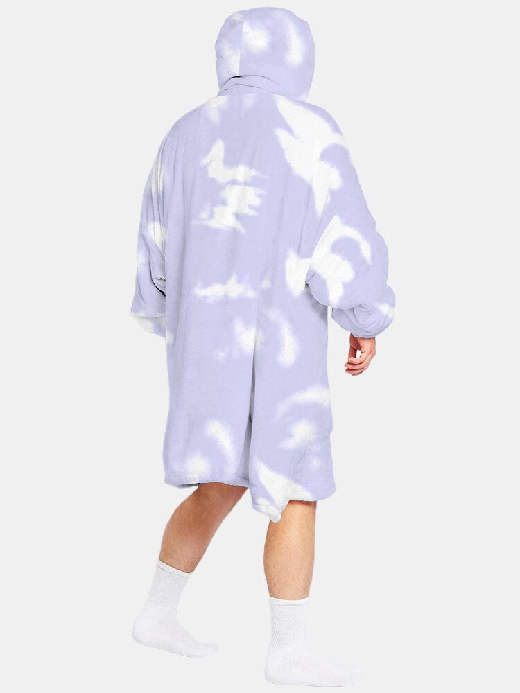 Heren Tie-dye Print Fleece Gevoerde Dikker Losse Deken Hoodie Met Kangoeroezak