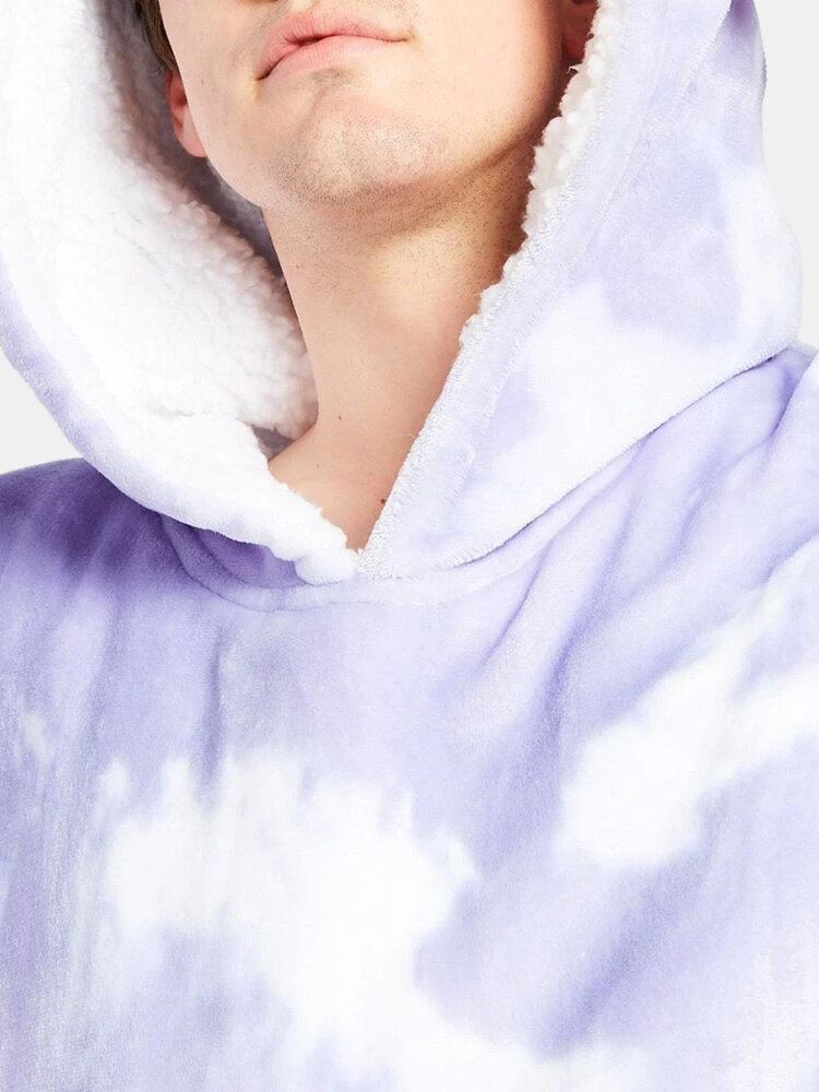 Heren Tie-dye Print Fleece Gevoerde Dikker Losse Deken Hoodie Met Kangoeroezak