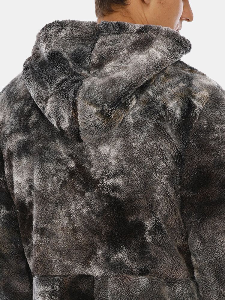 Heren Tie Dye Warm Fleece Pluche Jumpsuit Met Capuchon Een Stuk Thuis Nachtkleding