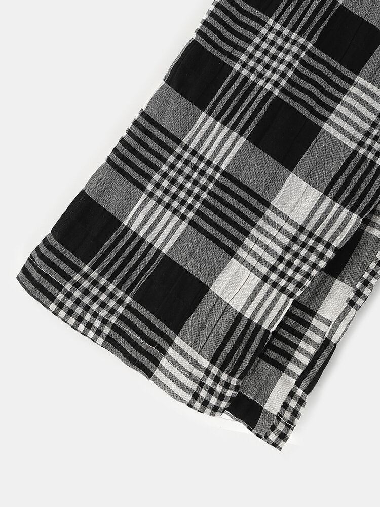 Katoenen Geruite Print Voor Heren Dunne Losse Ademende Home Trekkoord Mid Waist Lounge Slaapbroek