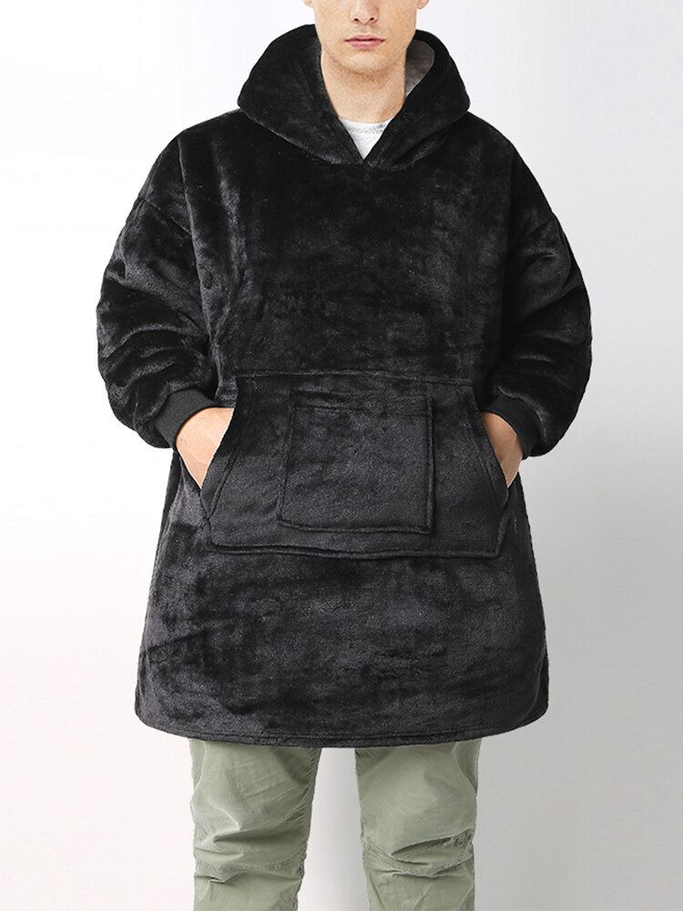 Mannen Dikker Flanellen Deken Hoodie Dubbele Zak Losse Thuis Gewaden