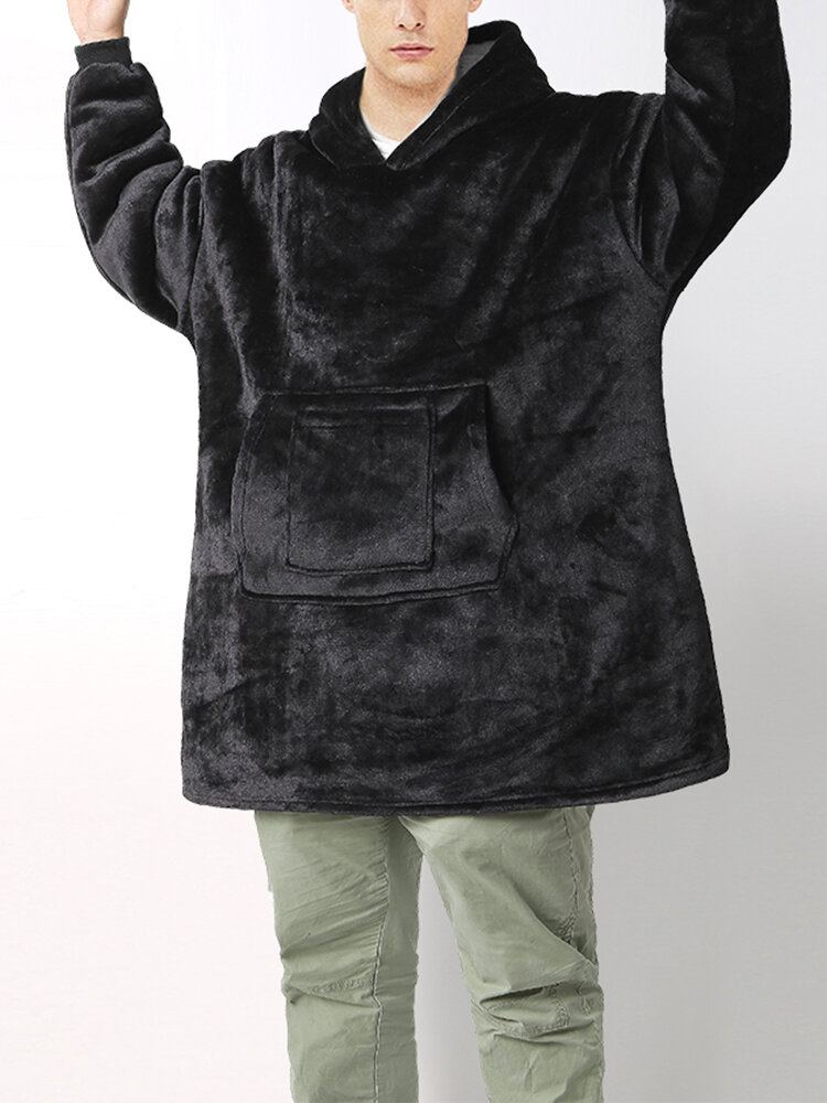 Mannen Dikker Flanellen Deken Hoodie Dubbele Zak Losse Thuis Gewaden