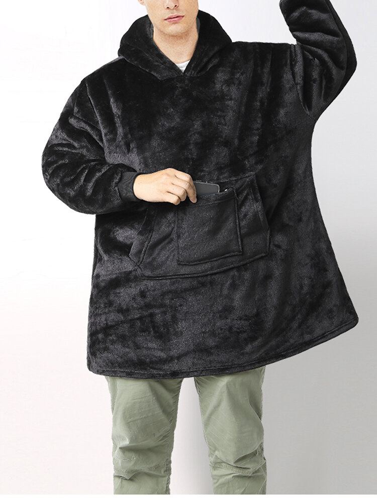 Mannen Dikker Flanellen Deken Hoodie Dubbele Zak Losse Thuis Gewaden