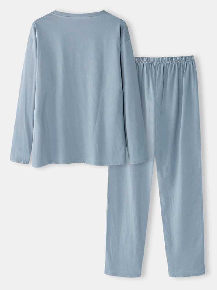 Vrouwen Grappige Cartoon Kat Print Ronde Hals Trui Elastische Taille Thuis Katoenen Pyjama Set