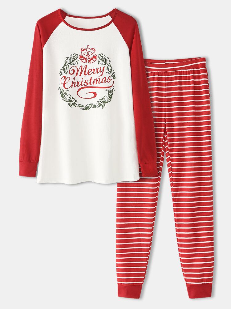 Vrouwen Kerst Raglanmouwen Lange Mouw Trui Streep Joggerbroek Gezellige Thuis Tweedelige Pyjama Set
