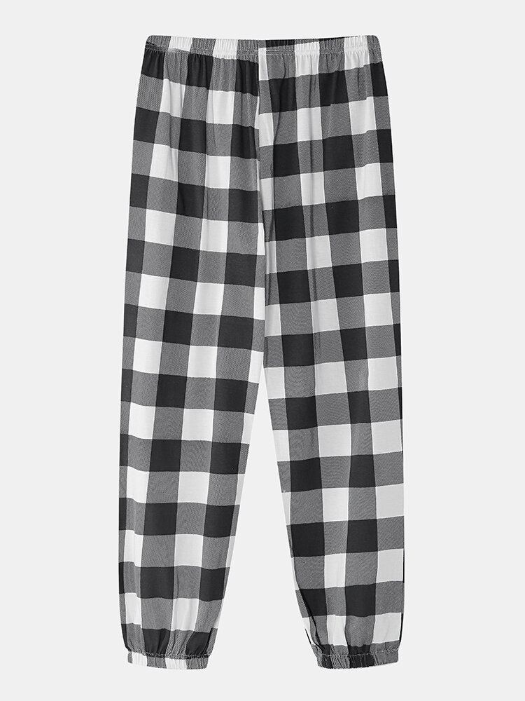 Vrouwen Raglanmouwen Cartoon Katoenen Plaid Joggingbroek Casual Thuis Pyjama Set