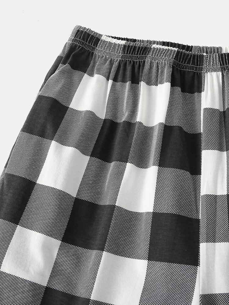Vrouwen Raglanmouwen Cartoon Katoenen Plaid Joggingbroek Casual Thuis Pyjama Set