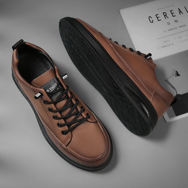 Casual Skateschoenen Voor Heren In Pure Kleur Met Pu-leer En Demping