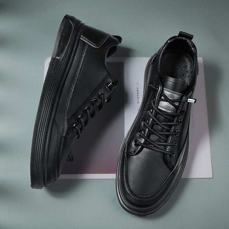 Casual Skateschoenen Voor Heren In Pure Kleur Met Pu-leer En Demping