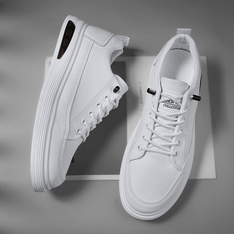 Casual Skateschoenen Voor Heren In Pure Kleur Met Pu-leer En Demping